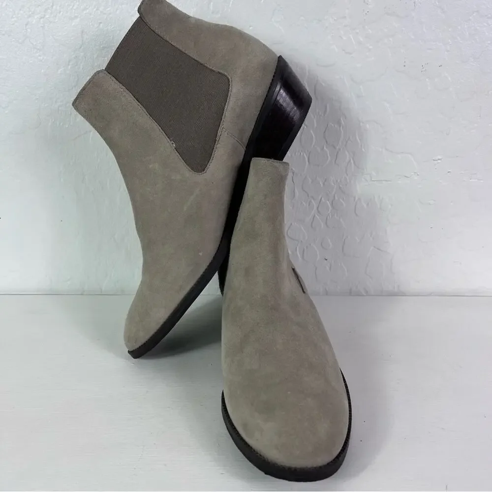 14th & Union Boots Womens 8 W Taupe Ankle Elastic Side Suede Leather